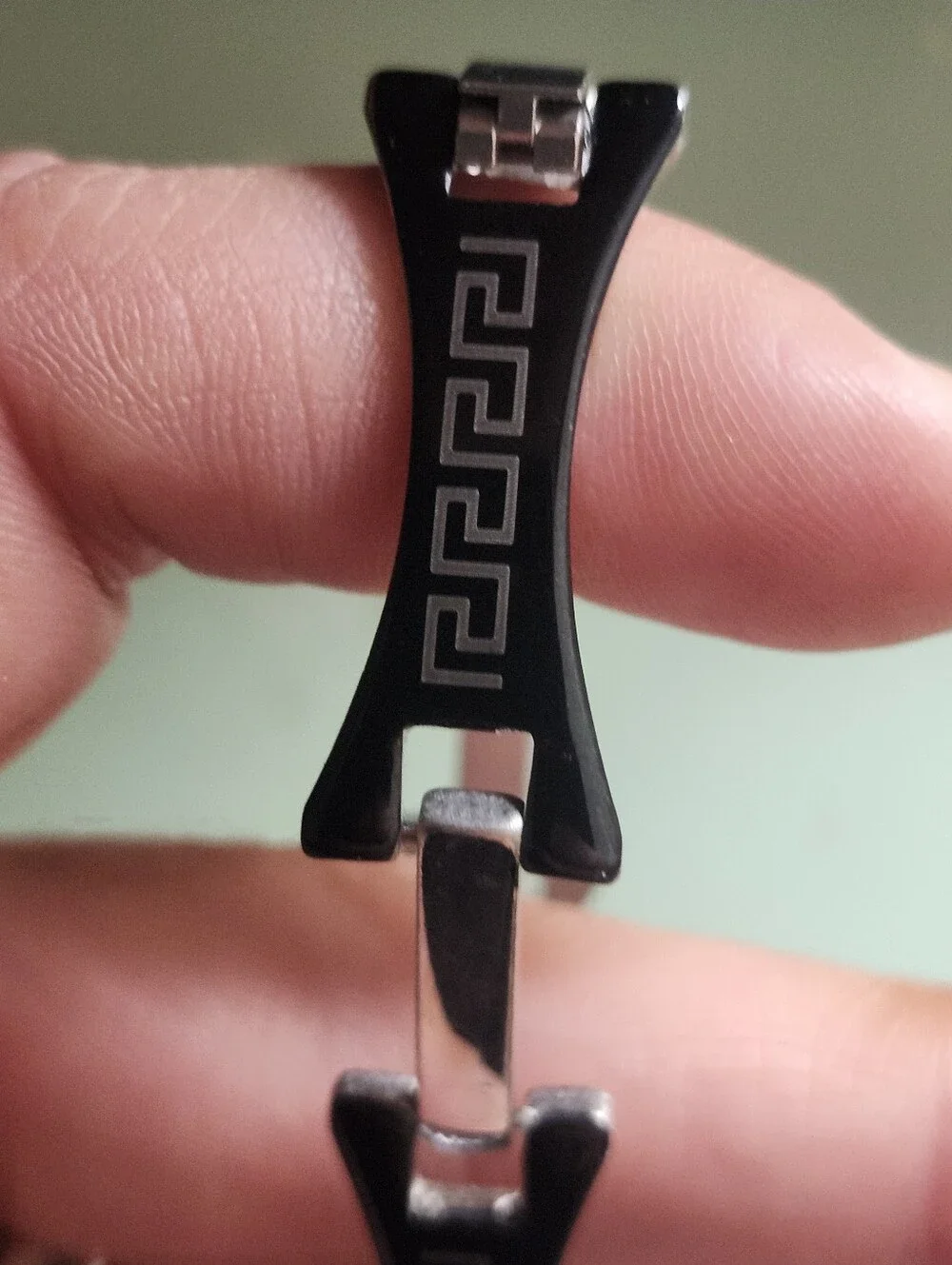 Stainless Steel Black & Silver Geometric Design Link Bracelet for Men